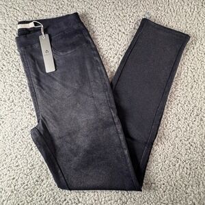 Tractr High Rise Flared Coated "Leather" Black Stretch Jeans Sz 6/28 NWT‎